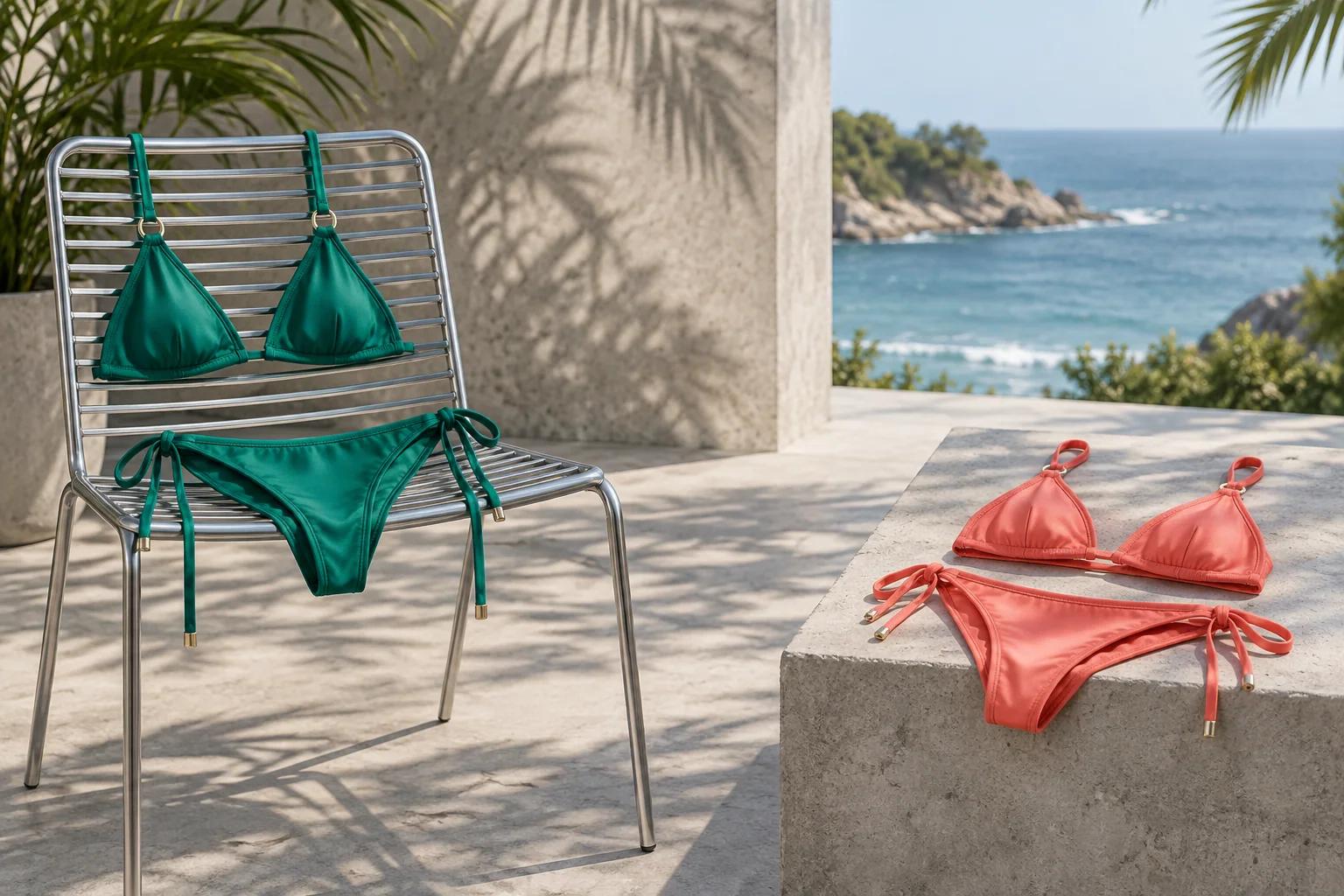 IA para poner bikini con opciones verde esmeralda y coral