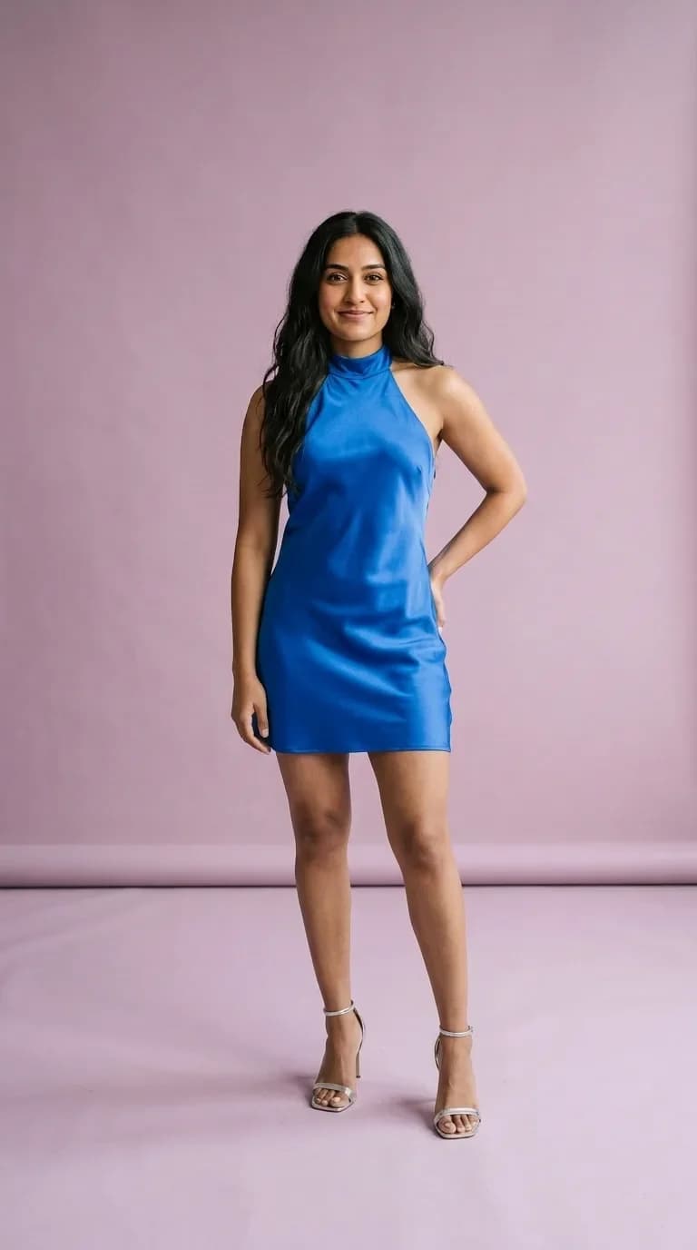 ButtonUp's official product example of a woman wearing a cobalt blue dress