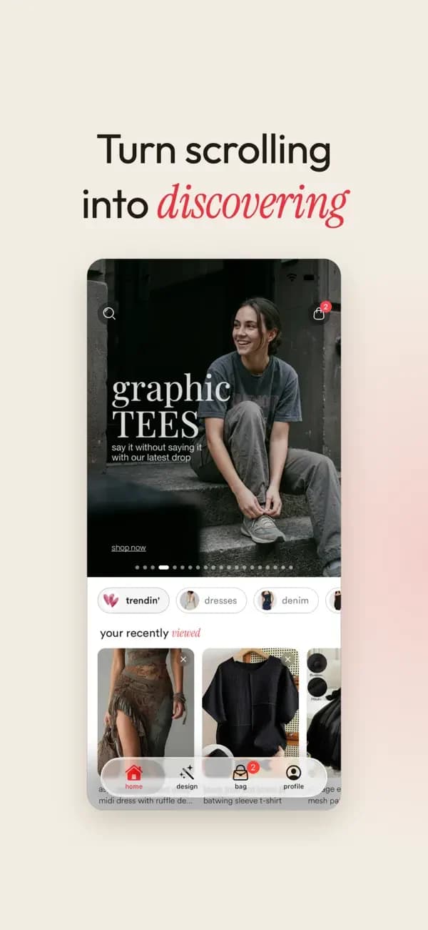 Official shoppin App Store artwork showing its fashion discovery screen