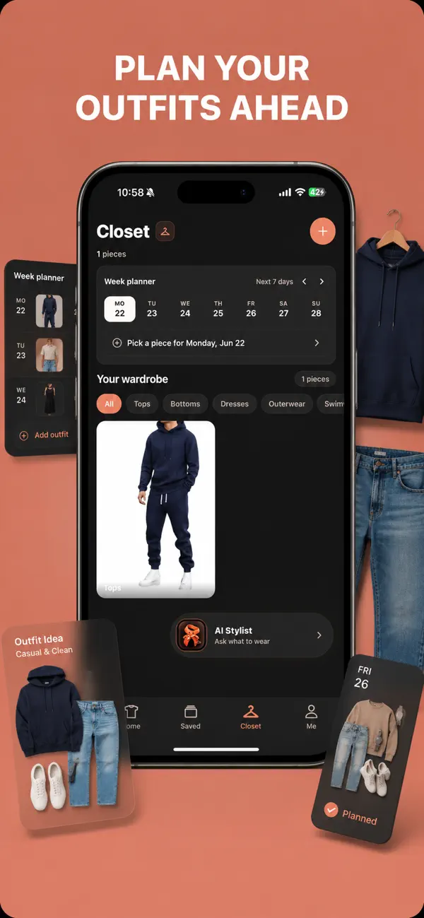 Saved outfit previews in the TryAnyOutfit wardrobe