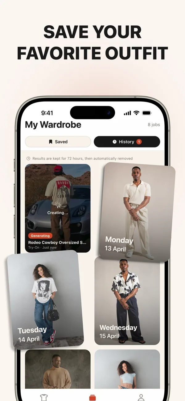 Saved outfit ideas in the TryAnyOutfit wardrobe